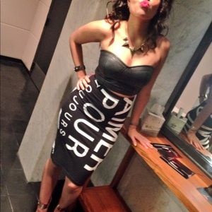 Black pencil skirt with white lettering